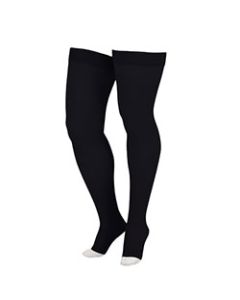 Juzo Soft Black Open Toe Thigh High Compression Sock 15-20 mmHg w/ Silicone Border 