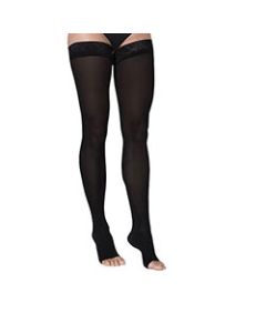 Sigvaris Soft Opaque Black Open-Toe Thigh High Stockings 20-30 mmHg 842N small image