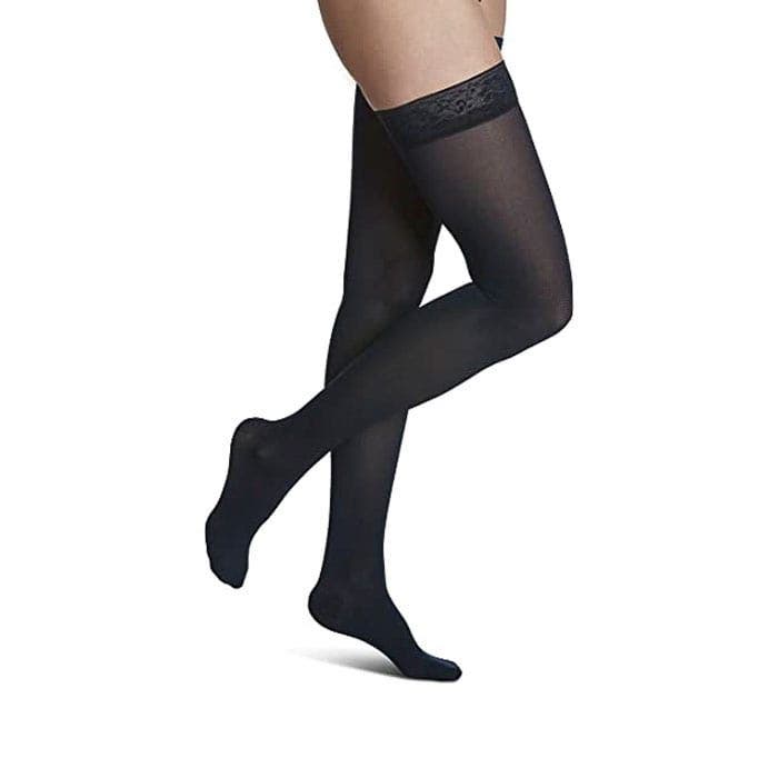 Sigvaris Soft Opaque Black Closed Toe Thigh High Stockings 20 30 mmHg