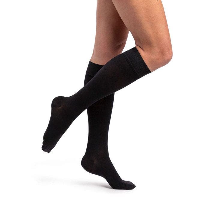 Women s Soft Black Opaque Knee High Socks with Grip Tops 842C